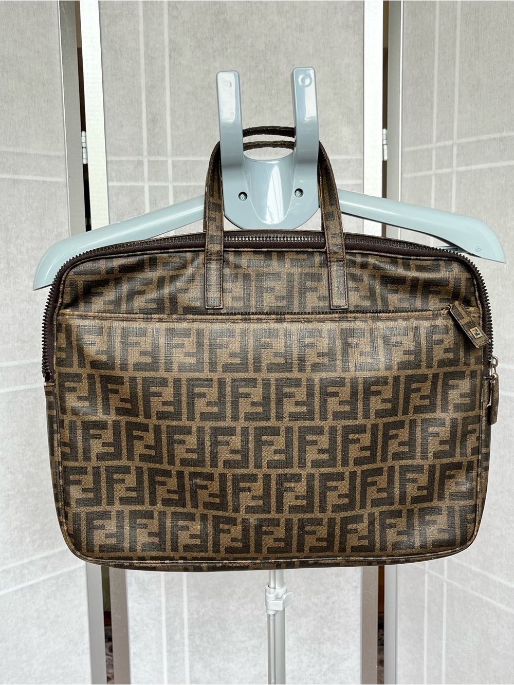 Fendi Zucca Vintage Laptop Bag Brown Canvas Leather Work Bag Authentic - Picture 10 of 10